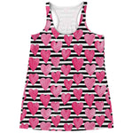 Black And White Striped Heart Print Women's Racerback Tank Top