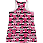 Black And White Striped Heart Print Women's Racerback Tank Top