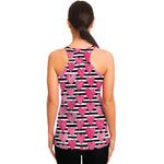 Black And White Striped Heart Print Women's Racerback Tank Top