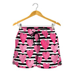 Black And White Striped Heart Print Women's Shorts