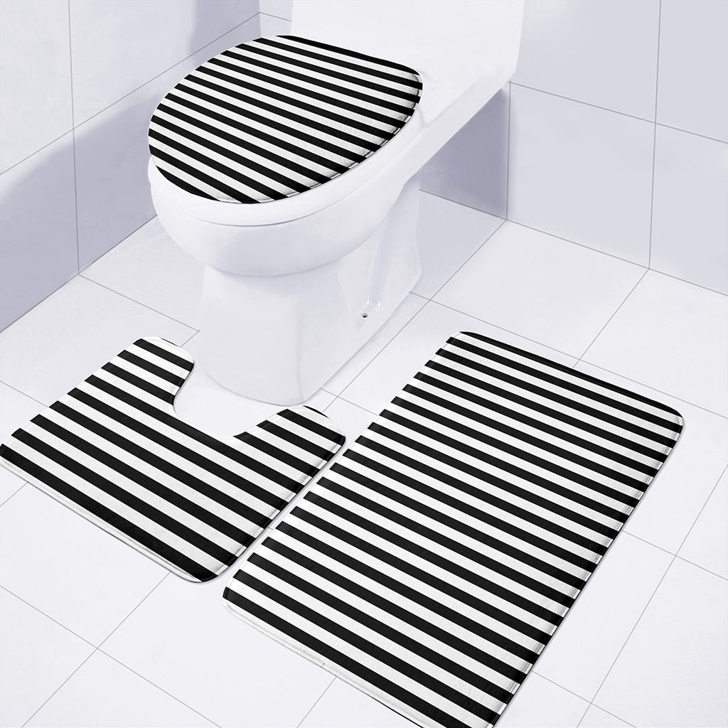 Black And White Striped Pattern Print 3 Piece Bath Mat Set