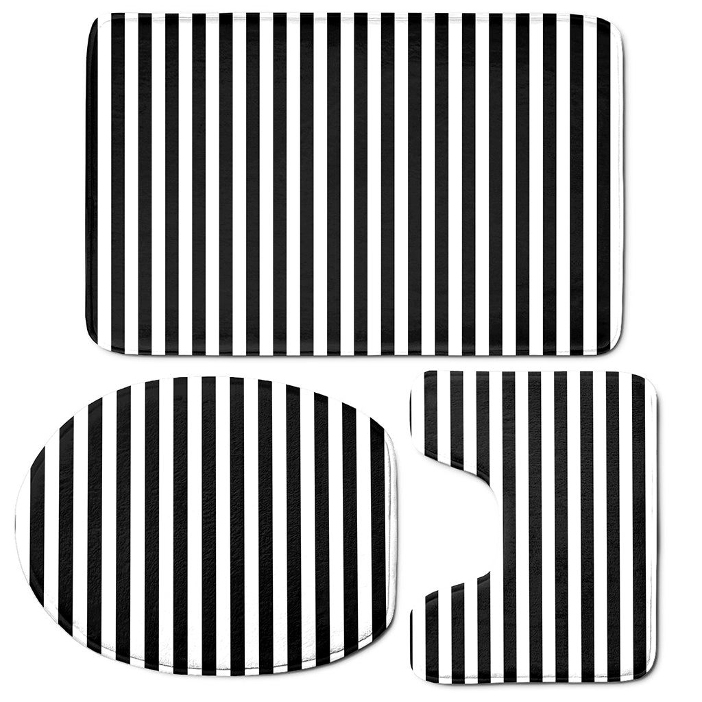 Black And White Striped Pattern Print 3 Piece Bath Mat Set