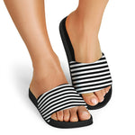 Black And White Striped Pattern Print Black Slide Sandals