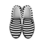 Black And White Striped Pattern Print Black Slip On Shoes