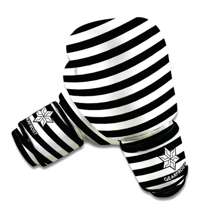Black And White Striped Pattern Print Boxing Gloves