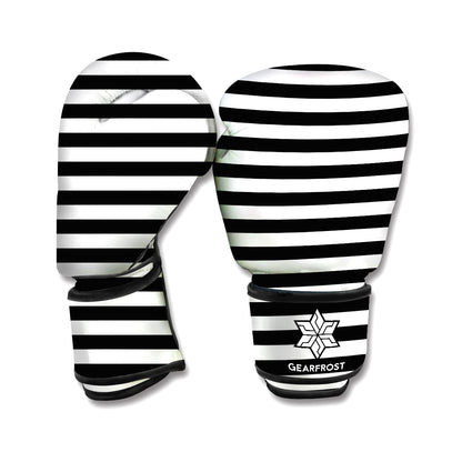 Black And White Striped Pattern Print Boxing Gloves