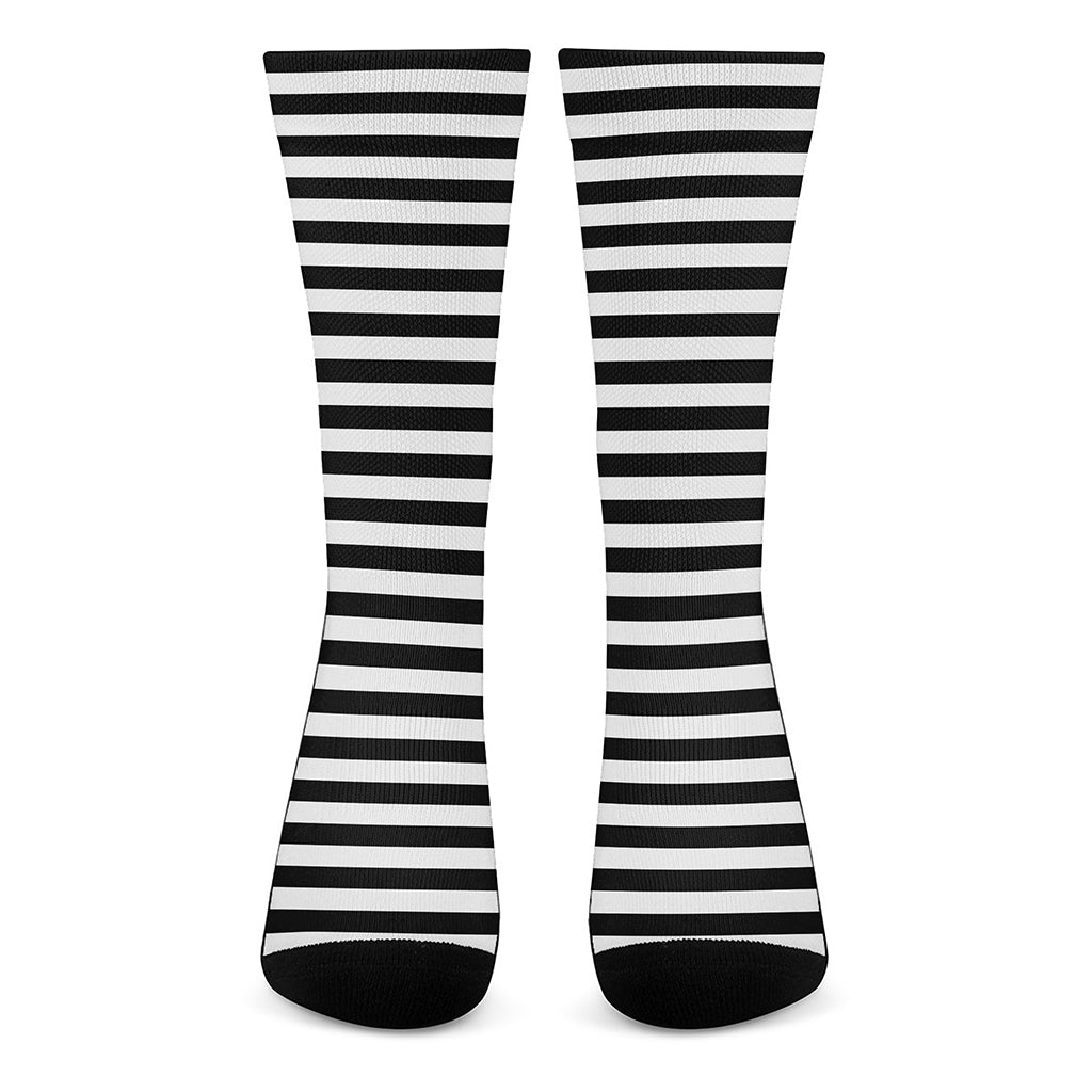 Black And White Striped Pattern Print Crew Socks