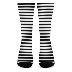 Black And White Striped Pattern Print Crew Socks