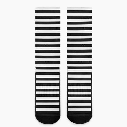 Black And White Striped Pattern Print Crew Socks