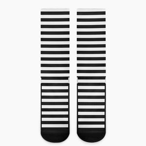 Black And White Striped Pattern Print Crew Socks