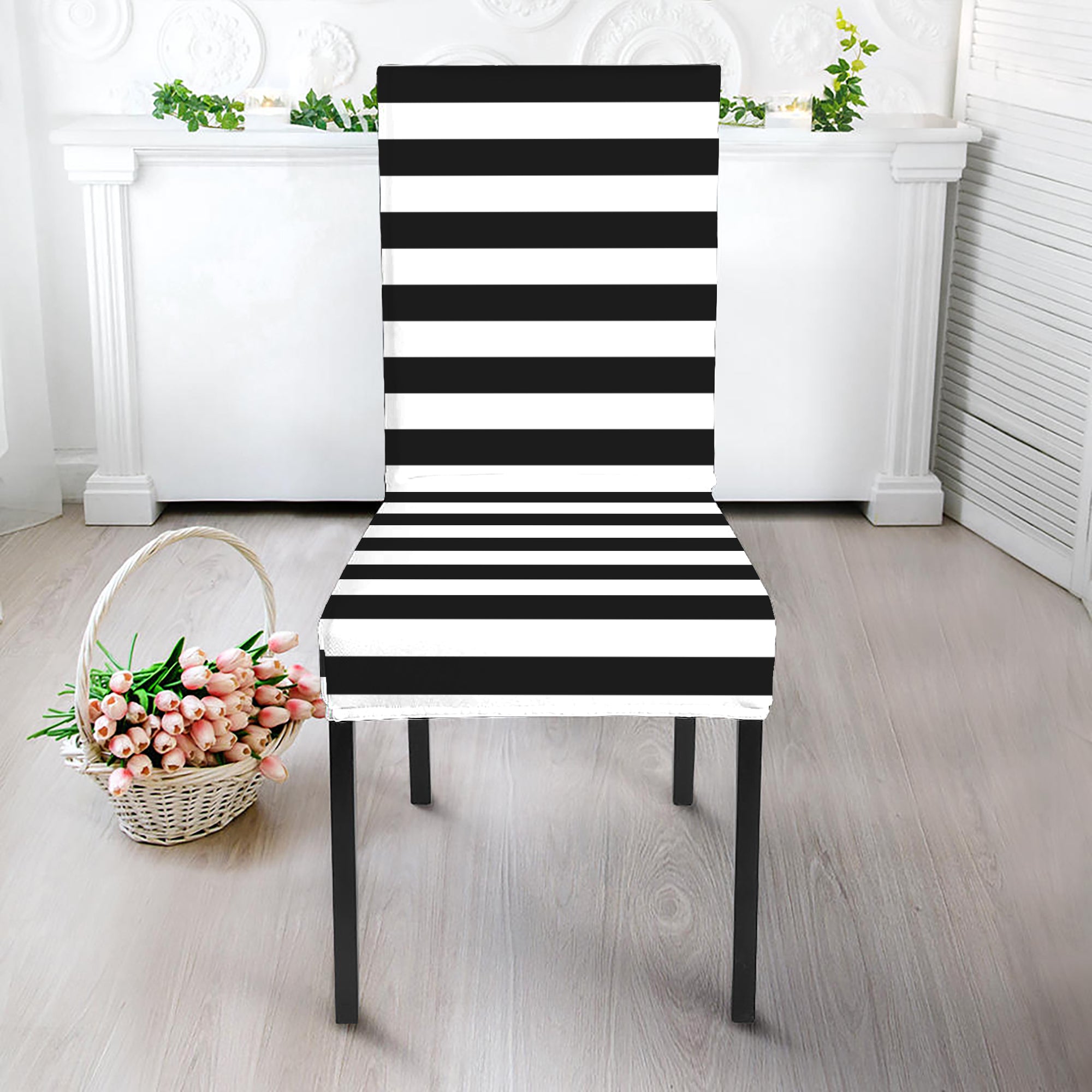 Black And White Striped Pattern Print Dining Chair Slipcover