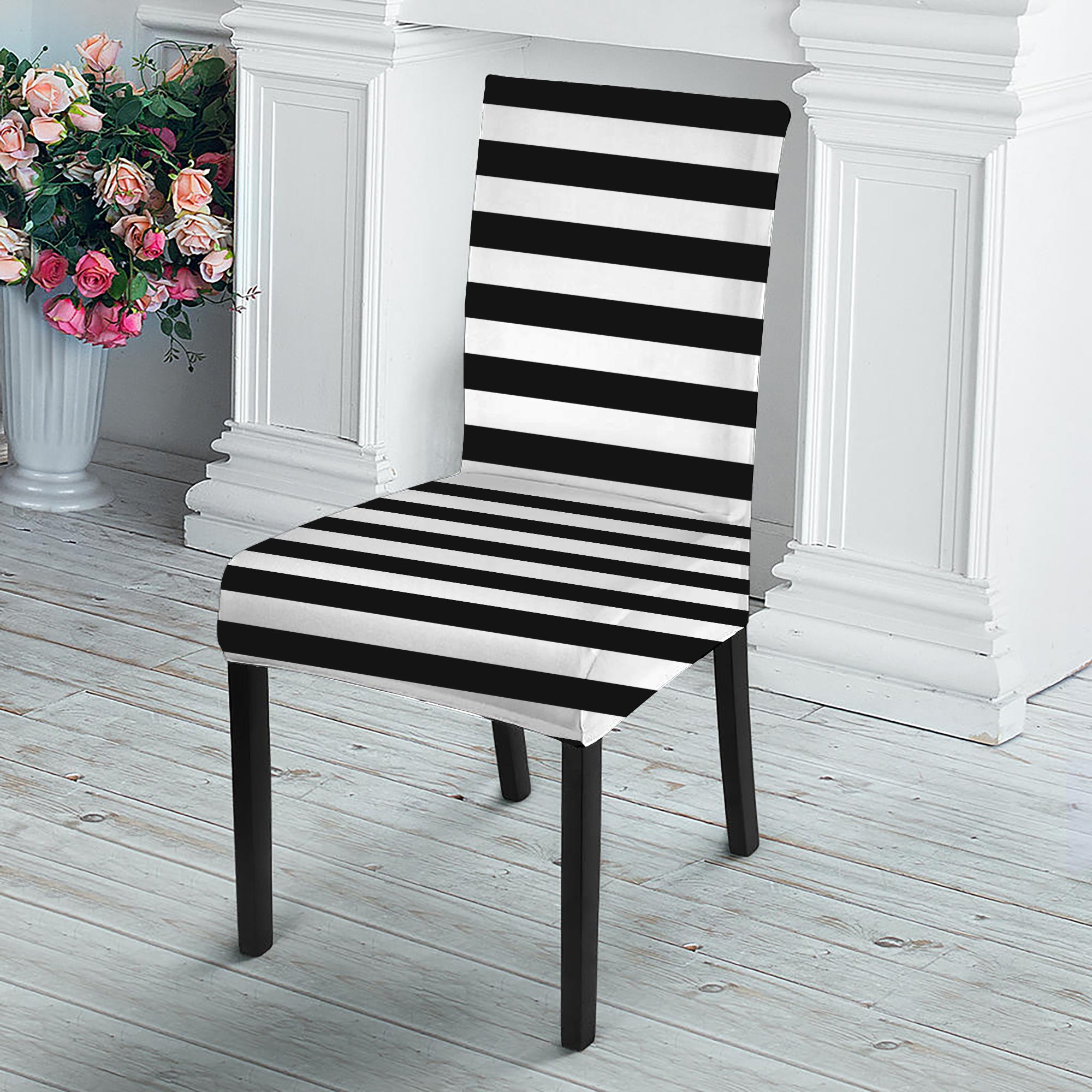 Black And White Striped Pattern Print Dining Chair Slipcover