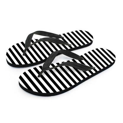 Black And White Striped Pattern Print Flip Flops