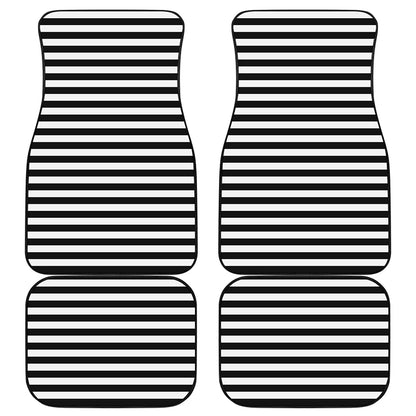 Black And White Striped Pattern Print Front and Back Car Floor Mats