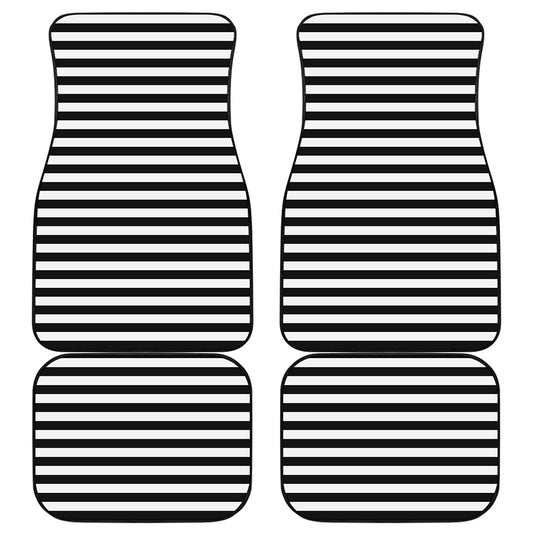 Black And White Striped Pattern Print Front and Back Car Floor Mats