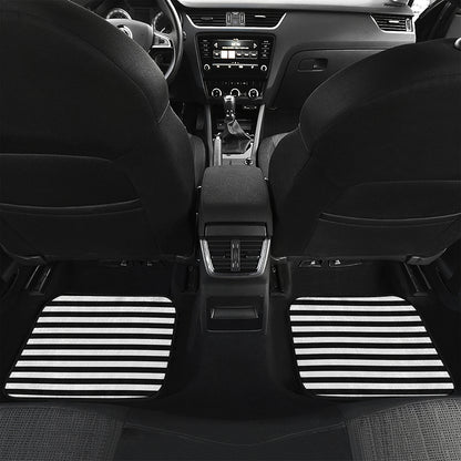 Black And White Striped Pattern Print Front and Back Car Floor Mats