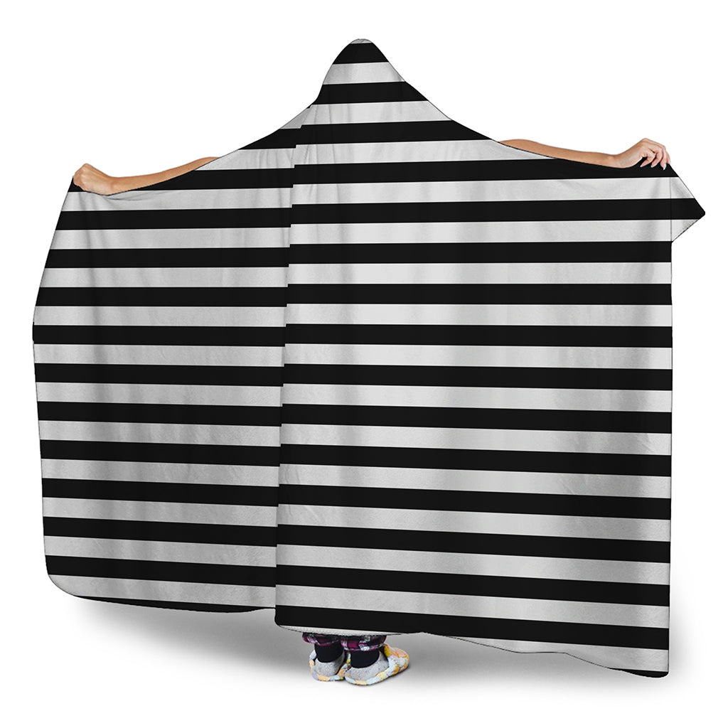 Black And White Striped Pattern Print Hooded Blanket