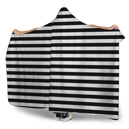 Black And White Striped Pattern Print Hooded Blanket