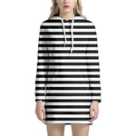 Black And White Striped Pattern Print Hoodie Dress