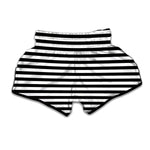 Black And White Striped Pattern Print Muay Thai Boxing Shorts