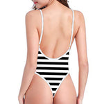 Black And White Striped Pattern Print One Piece High Cut Swimsuit