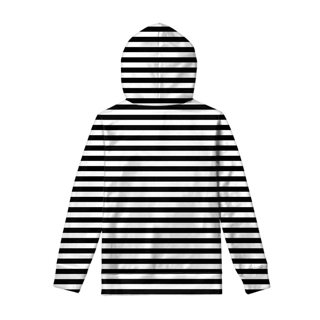 Black And White Striped Pattern Print Pullover Hoodie