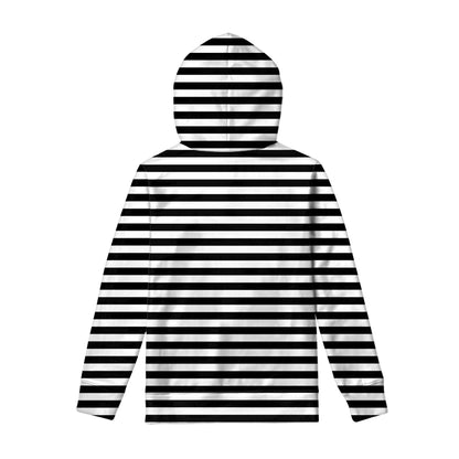 Black And White Striped Pattern Print Pullover Hoodie