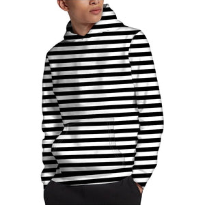 Black And White Striped Pattern Print Pullover Hoodie