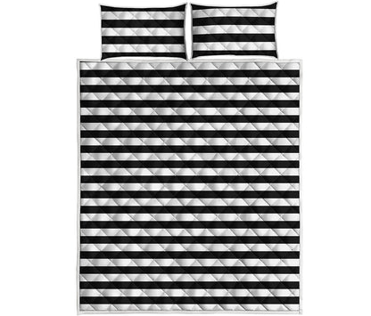 Black And White Striped Pattern Print Quilt Bed Set