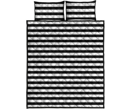 Black And White Striped Pattern Print Quilt Bed Set