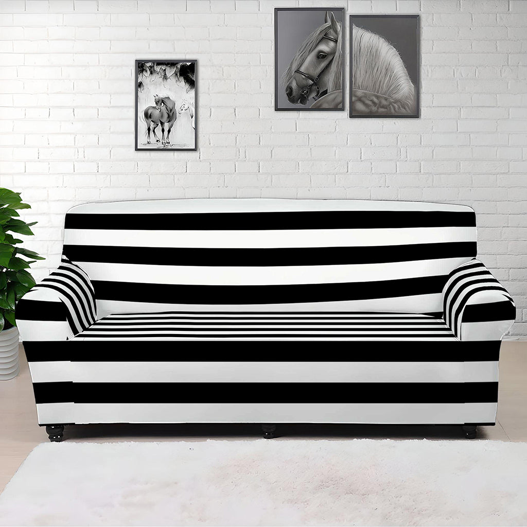 Black And White Striped Pattern Print Sofa Cover