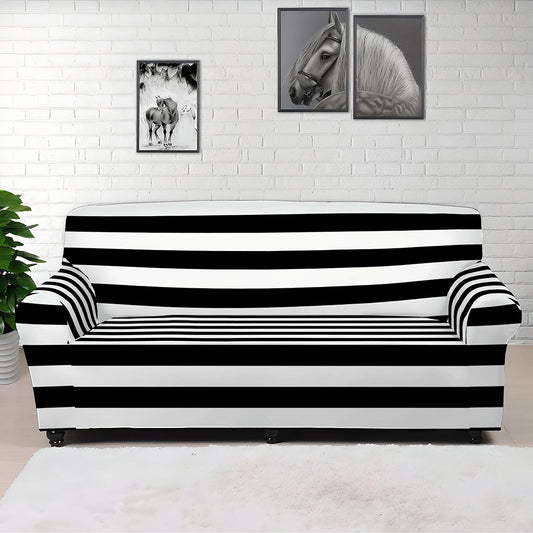 Black And White Striped Pattern Print Sofa Cover