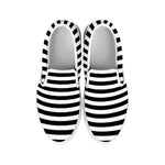 Black And White Striped Pattern Print White Slip On Shoes