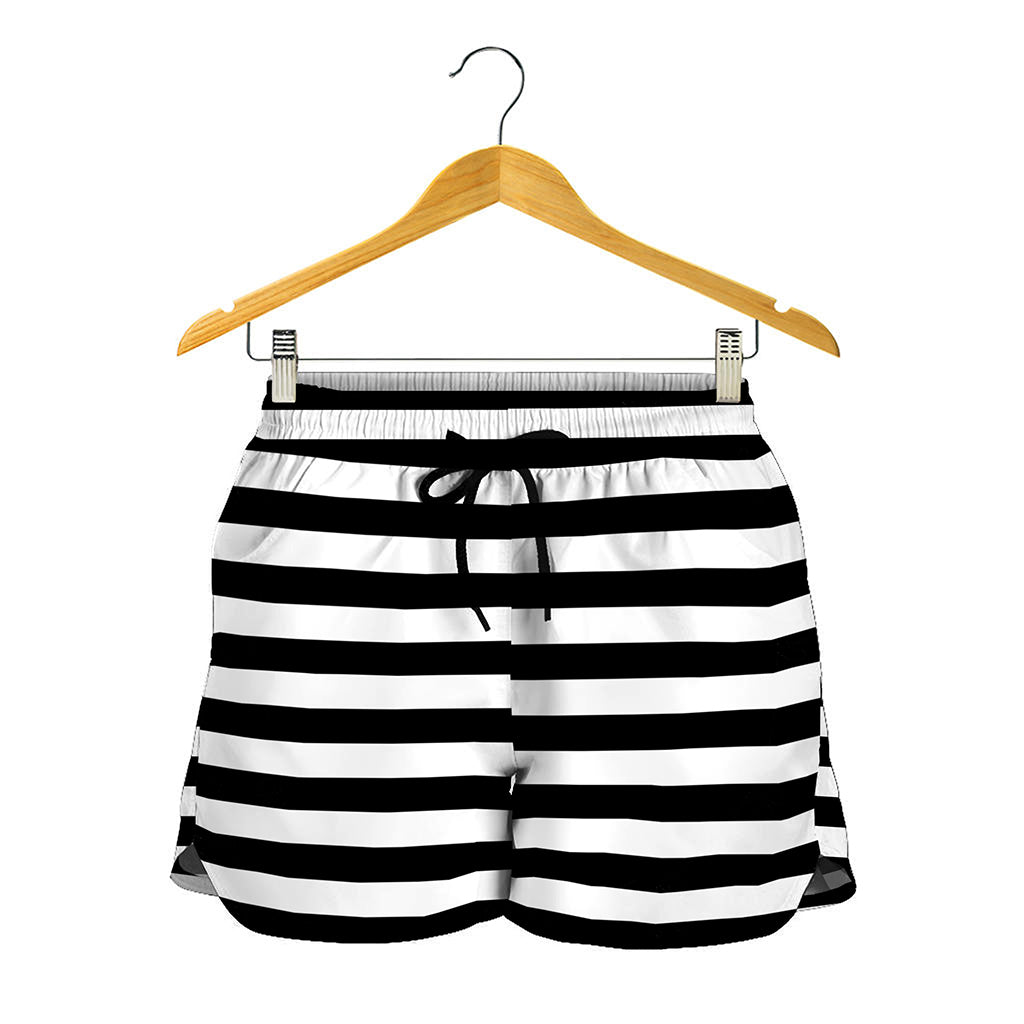 Black And White Striped Pattern Print Women's Shorts