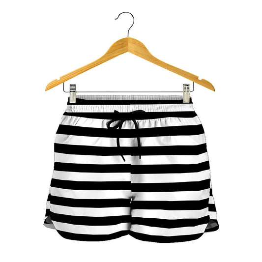 Black And White Striped Pattern Print Women's Shorts