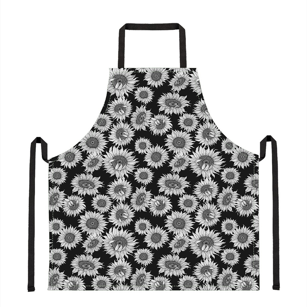 Black And White Sunflower Pattern Print Apron