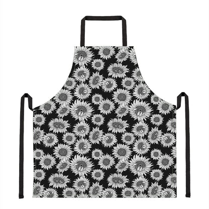 Black And White Sunflower Pattern Print Apron