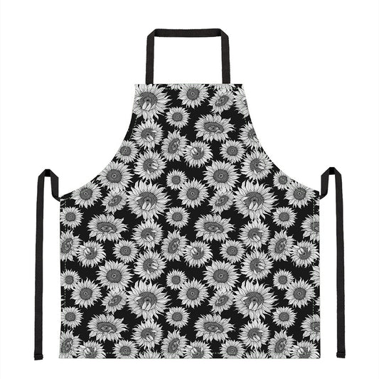 Black And White Sunflower Pattern Print Apron