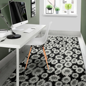 Black And White Sunflower Pattern Print Area Rug