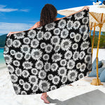 Black And White Sunflower Pattern Print Beach Sarong Wrap