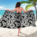 Black And White Sunflower Pattern Print Beach Sarong Wrap