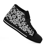 Black And White Sunflower Pattern Print Black High Top Shoes