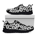 Black And White Sunflower Pattern Print Black Running Shoes