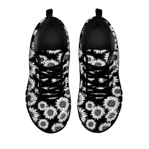 Black And White Sunflower Pattern Print Black Sneakers