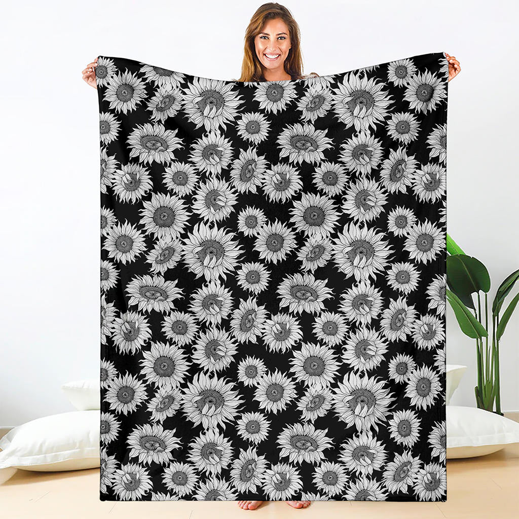 Black And White Sunflower Pattern Print Blanket