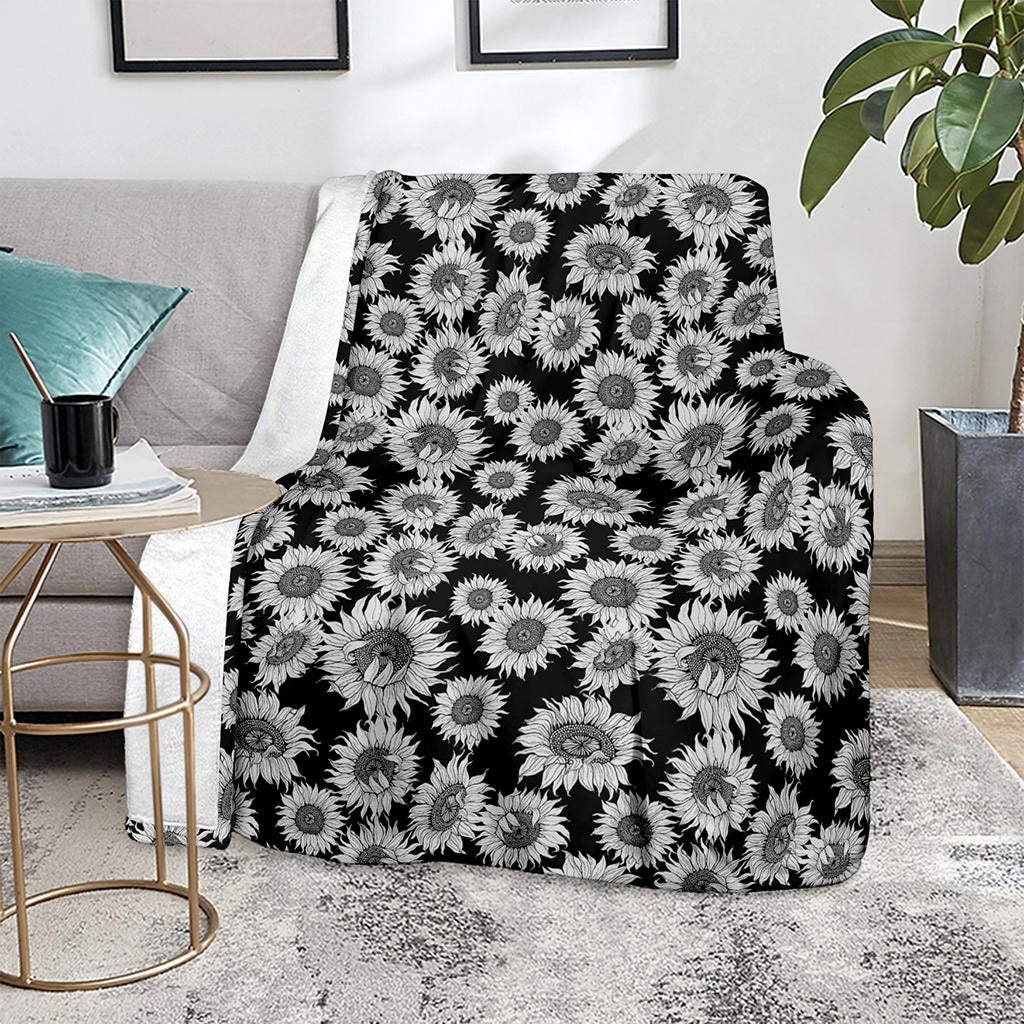 Black And White Sunflower Pattern Print Blanket