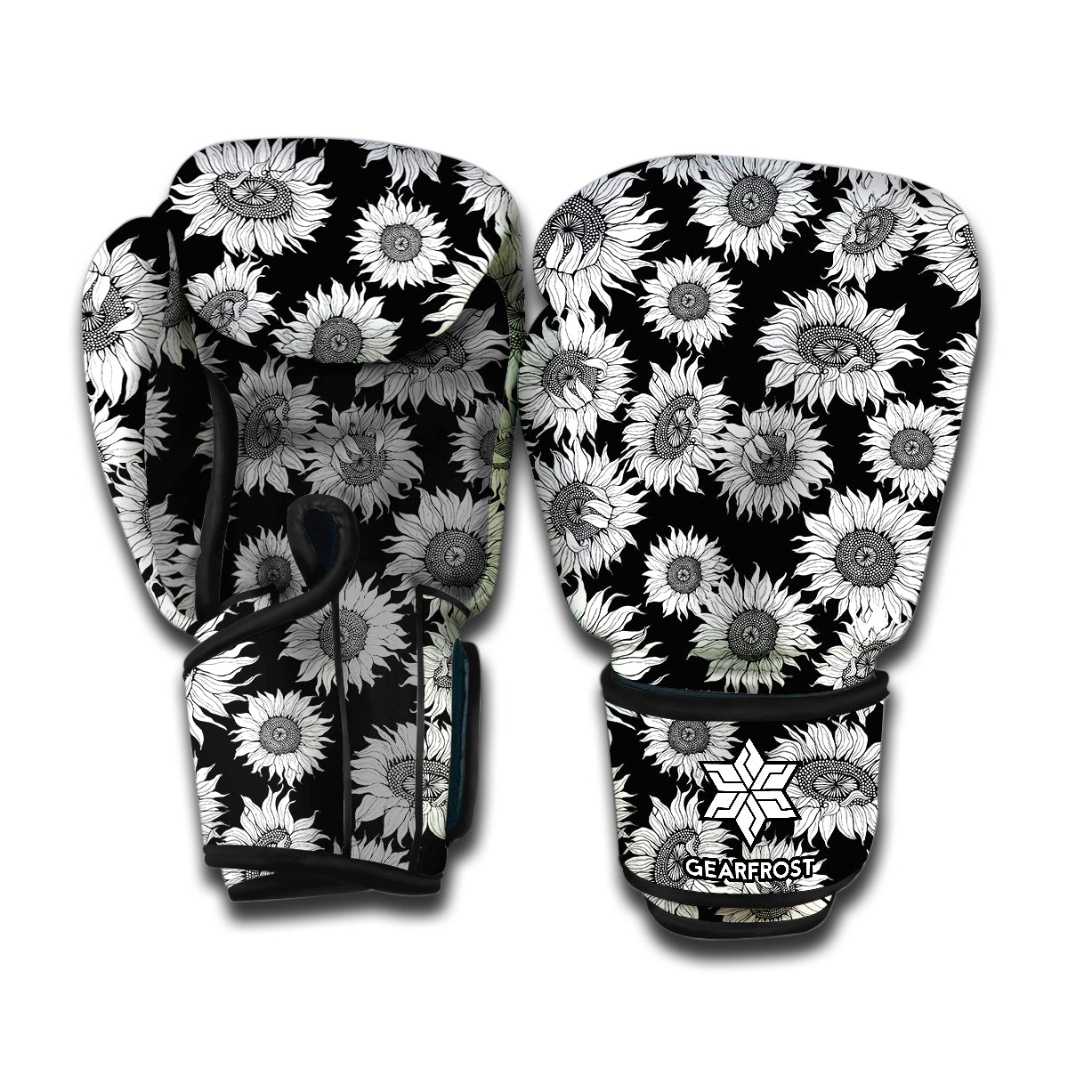 Black And White Sunflower Pattern Print Boxing Gloves