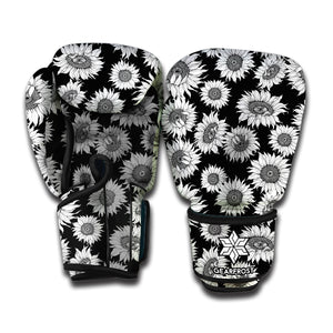 Black And White Sunflower Pattern Print Boxing Gloves