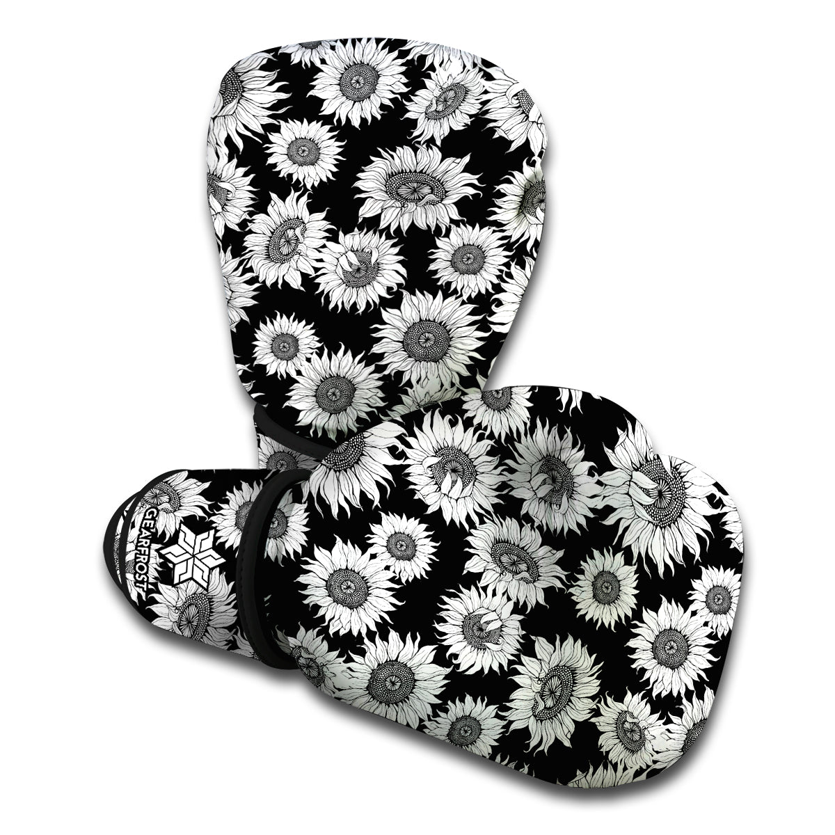 Black And White Sunflower Pattern Print Boxing Gloves