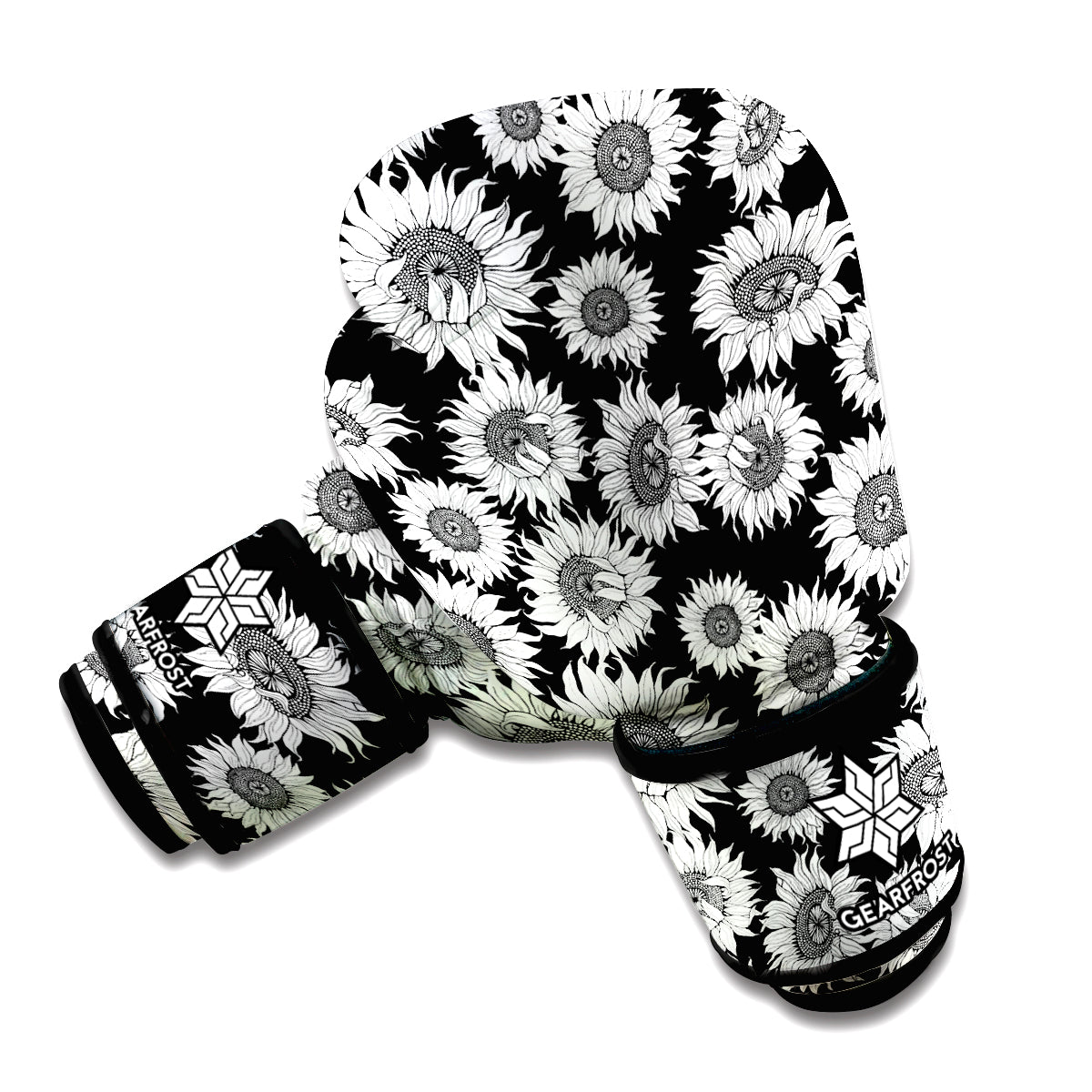 Black And White Sunflower Pattern Print Boxing Gloves